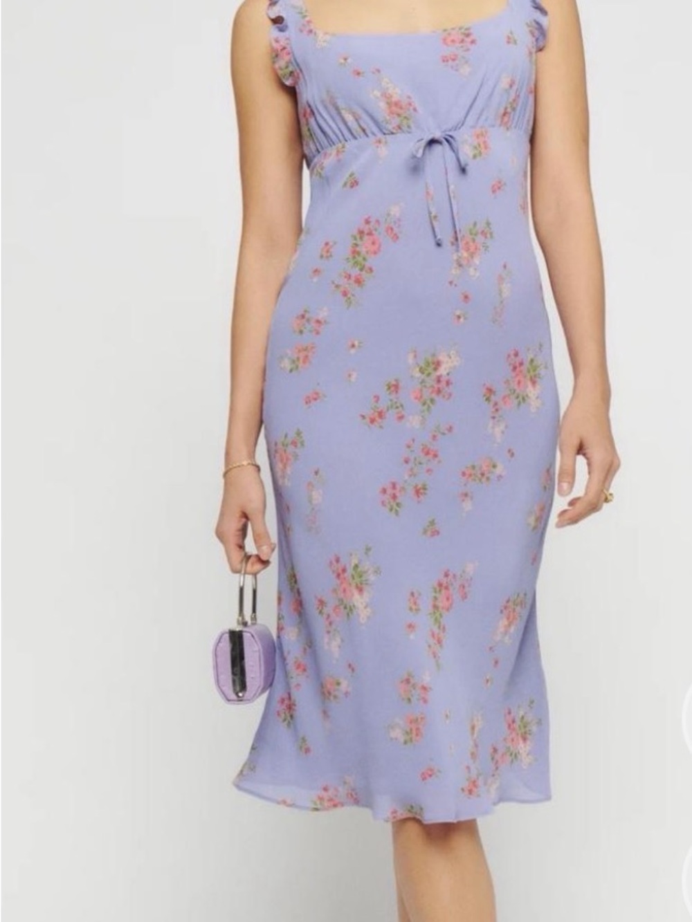 Reformation Leni Dress- Melba/Lavender Floral Tie-Front Midi Dress